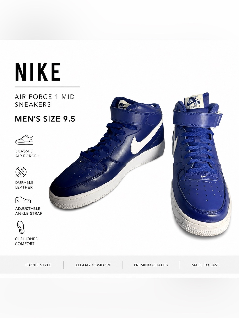 Nike Air Force 1 Mid ‘07 Sneakers | Royal Blue & White | Men’s Size 9.5